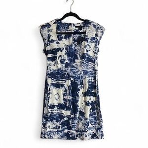 French Connection Dress Sz 8 Blue/White Geometric Print Feminine Special Events